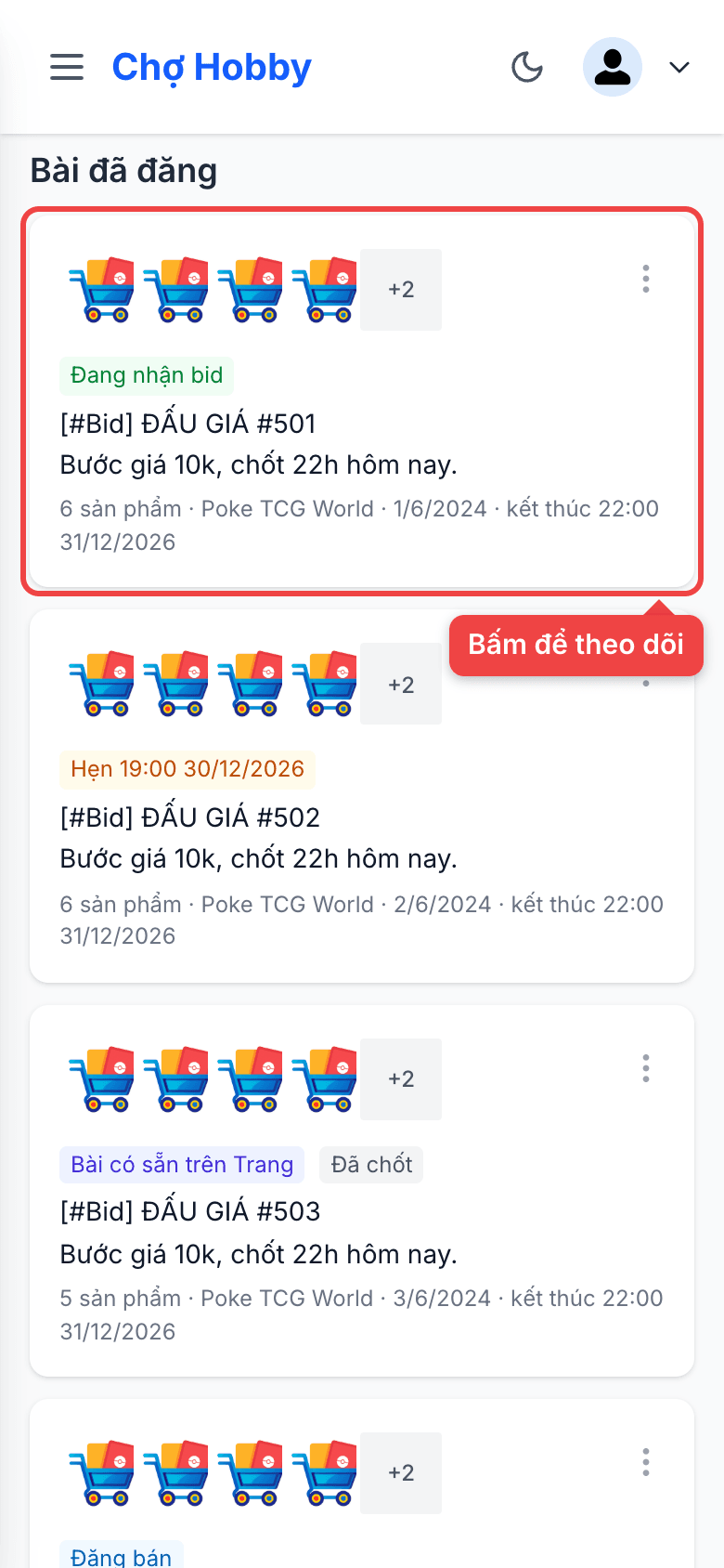 Danh sách bài đã đăng