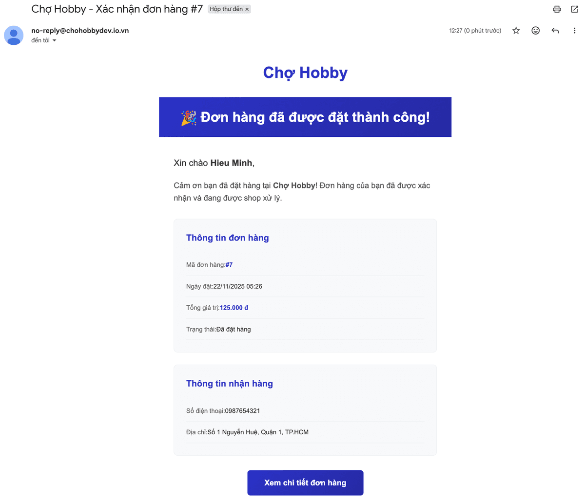 Screenshot: Email gửi về cho người mua