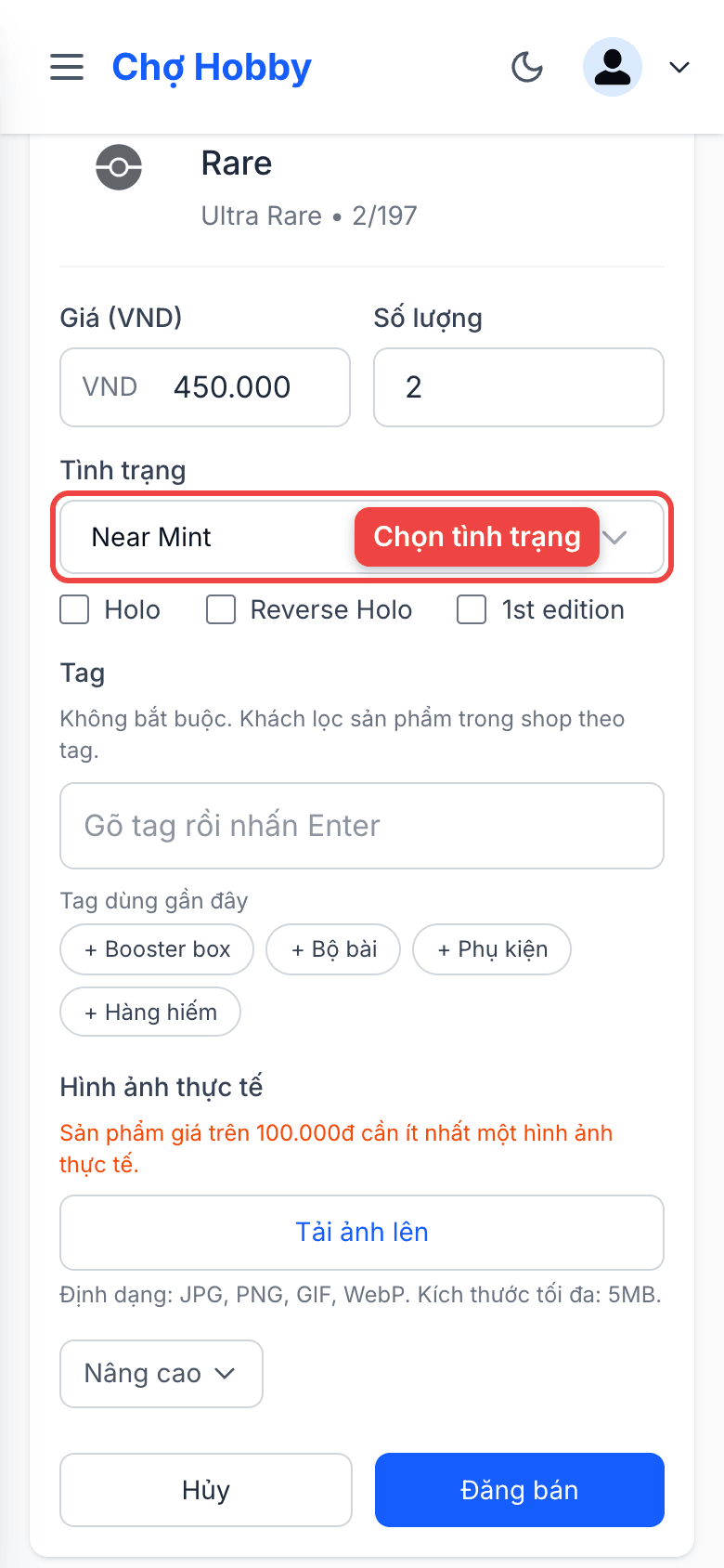 Ô giá, số lượng và tình trạng