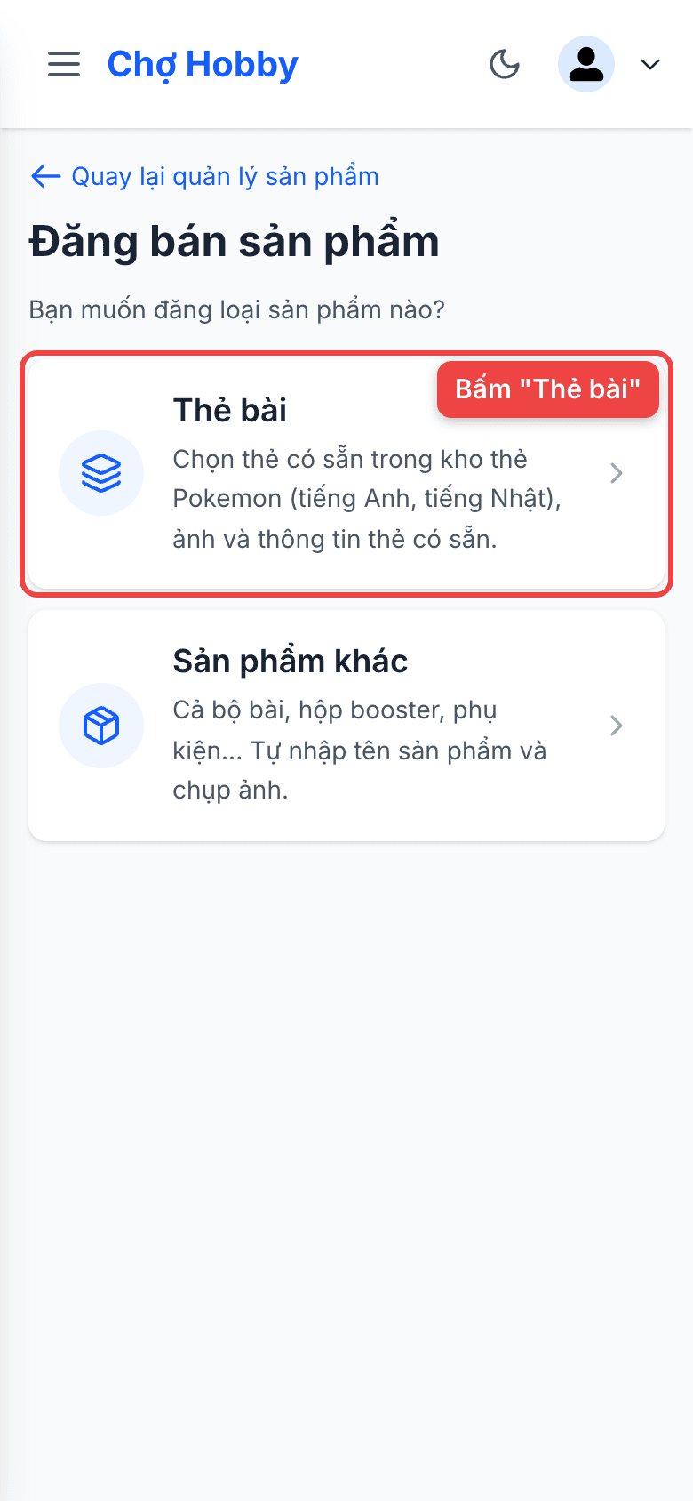Lựa chọn Thẻ bài