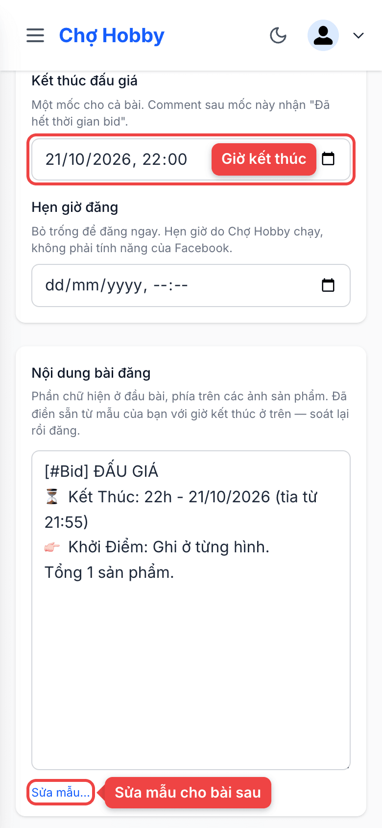 Giờ kết thúc và nội dung bài