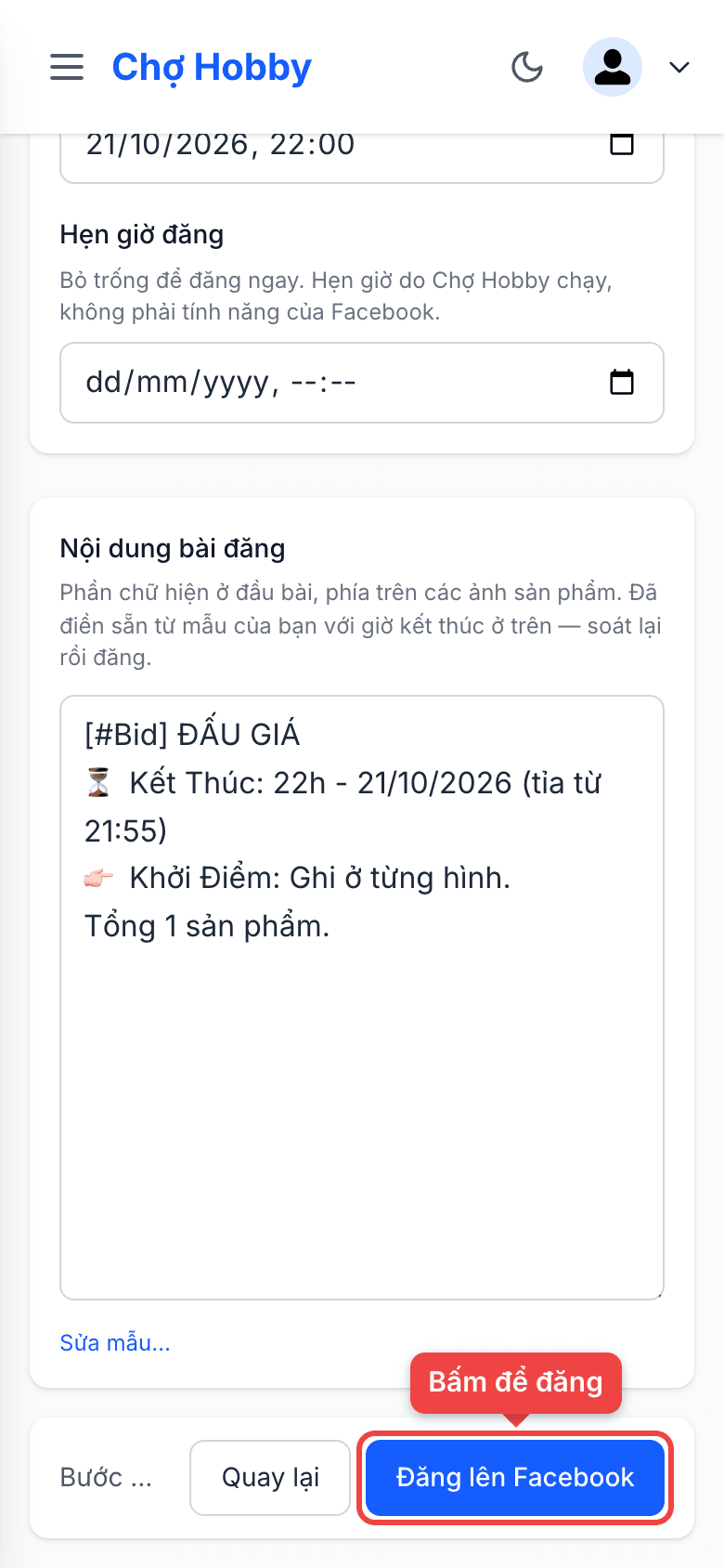 Nút Đăng lên Facebook