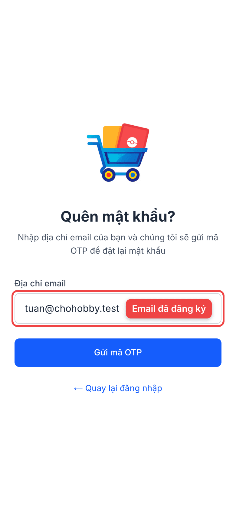 Ô email và nút Gửi mã OTP