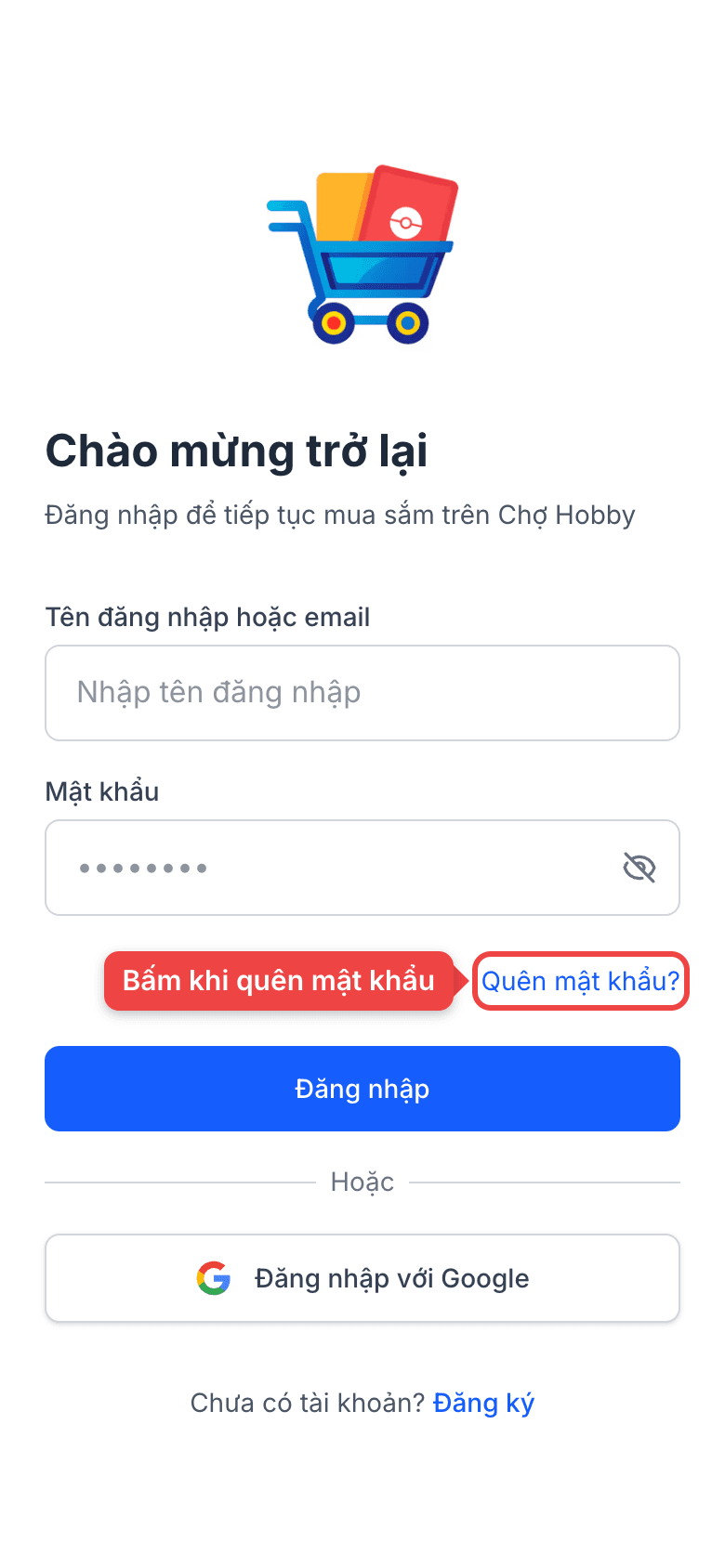 Link Quên mật khẩu trên trang đăng nhập