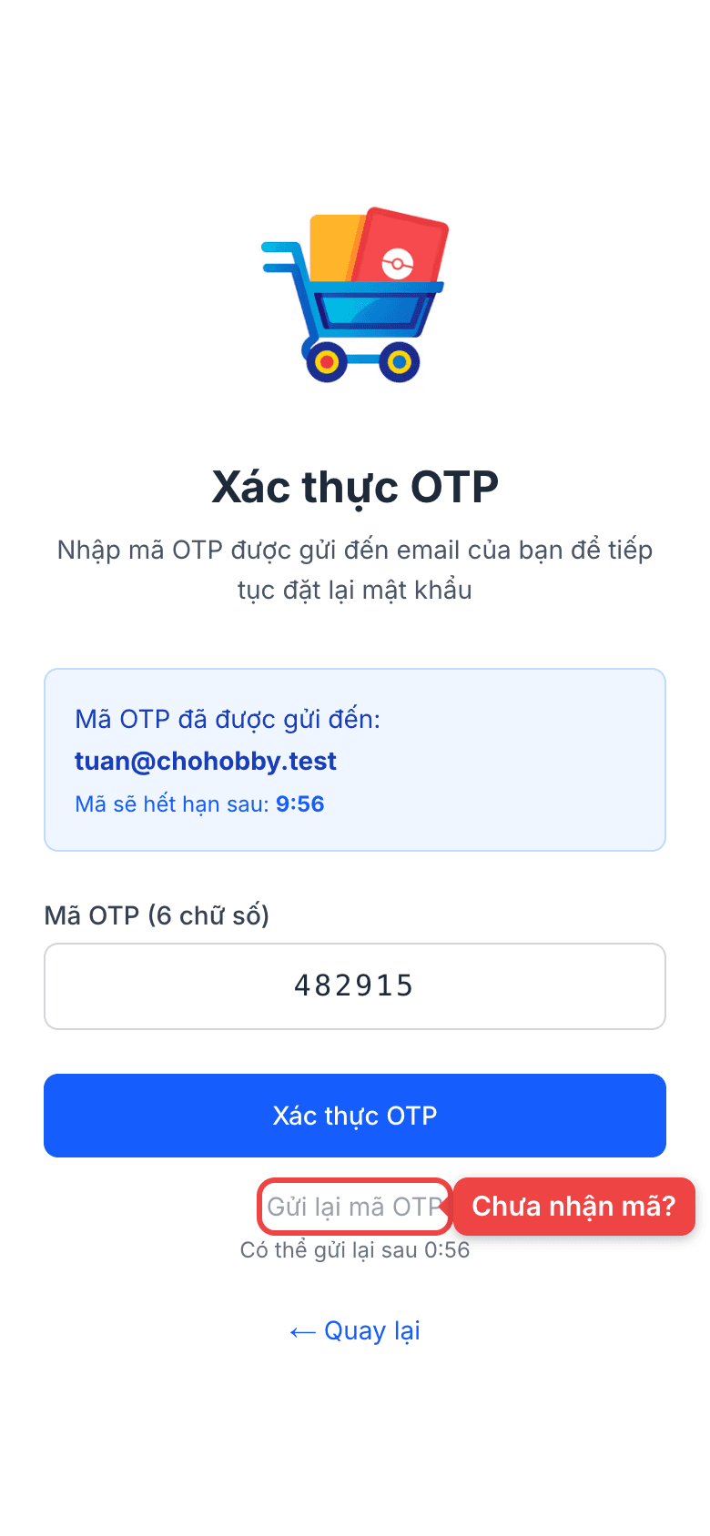 Ô nhập mã OTP và nút gửi lại mã