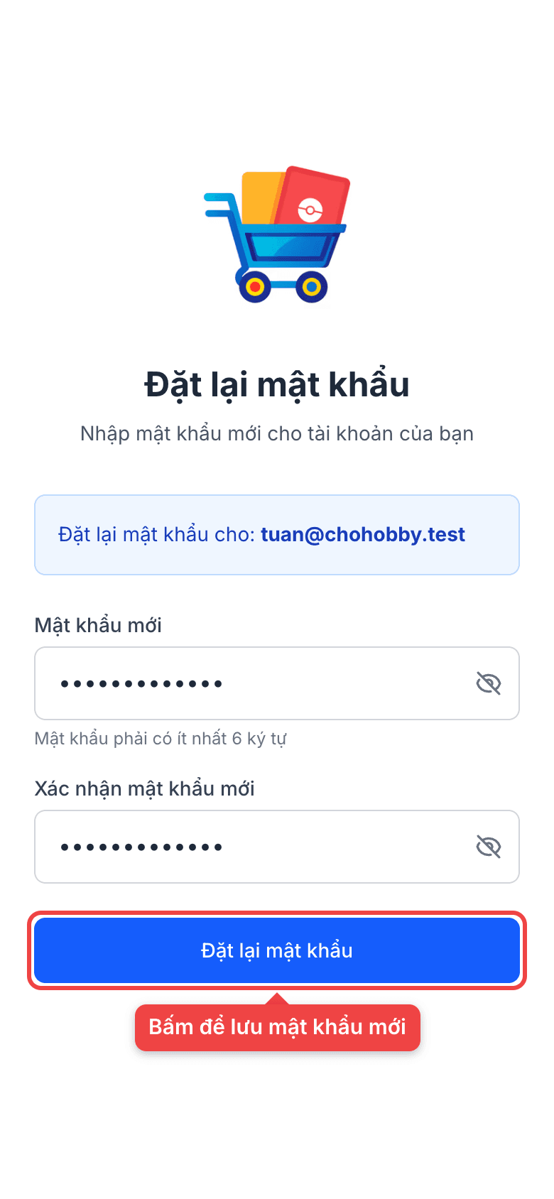 Form đặt lại mật khẩu