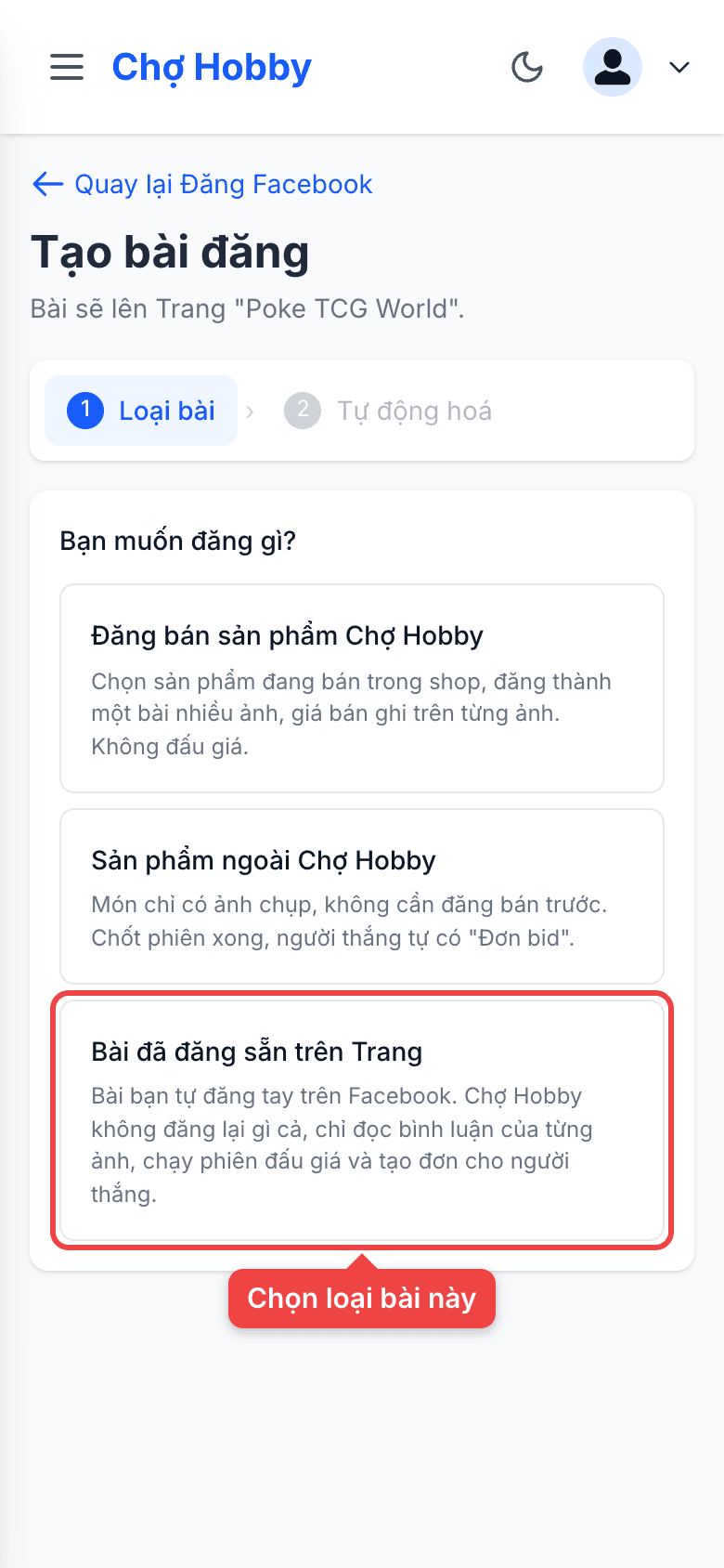 Loại bài Bài đã đăng sẵn trên Trang