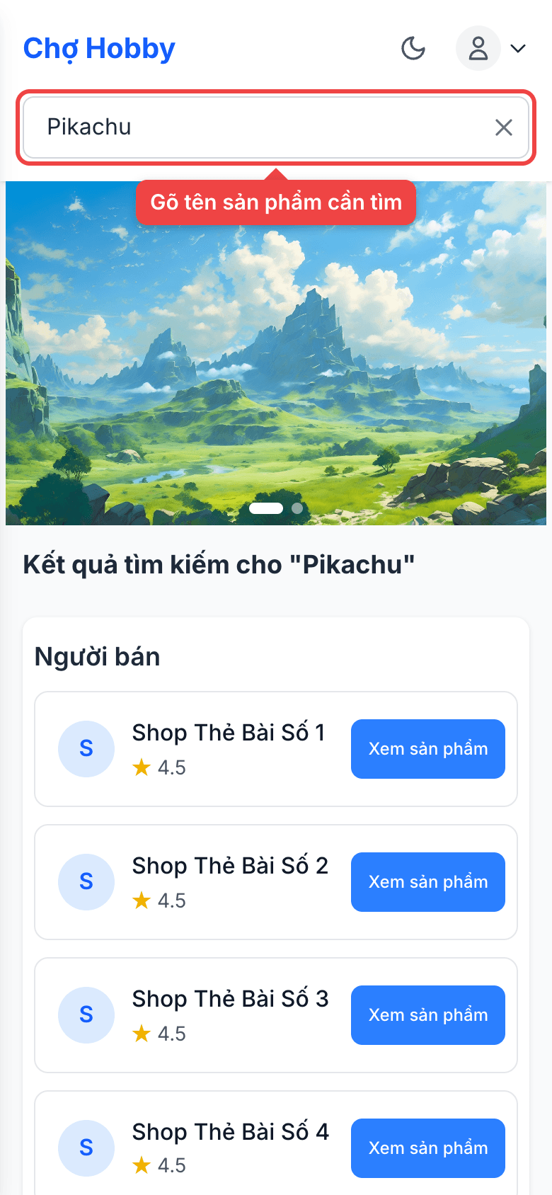 Ô tìm kiếm ở đầu trang chủ