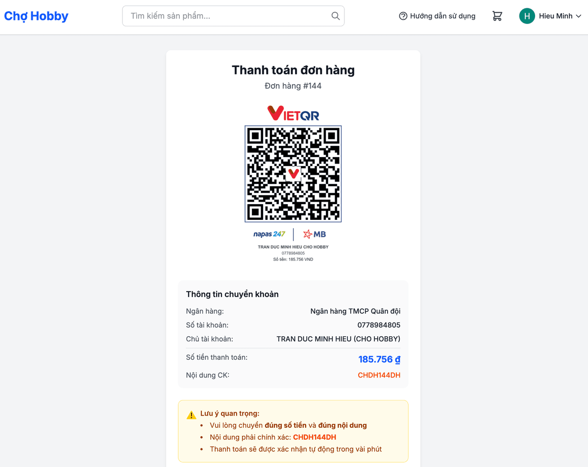 Screenshot: Trang thanh toán