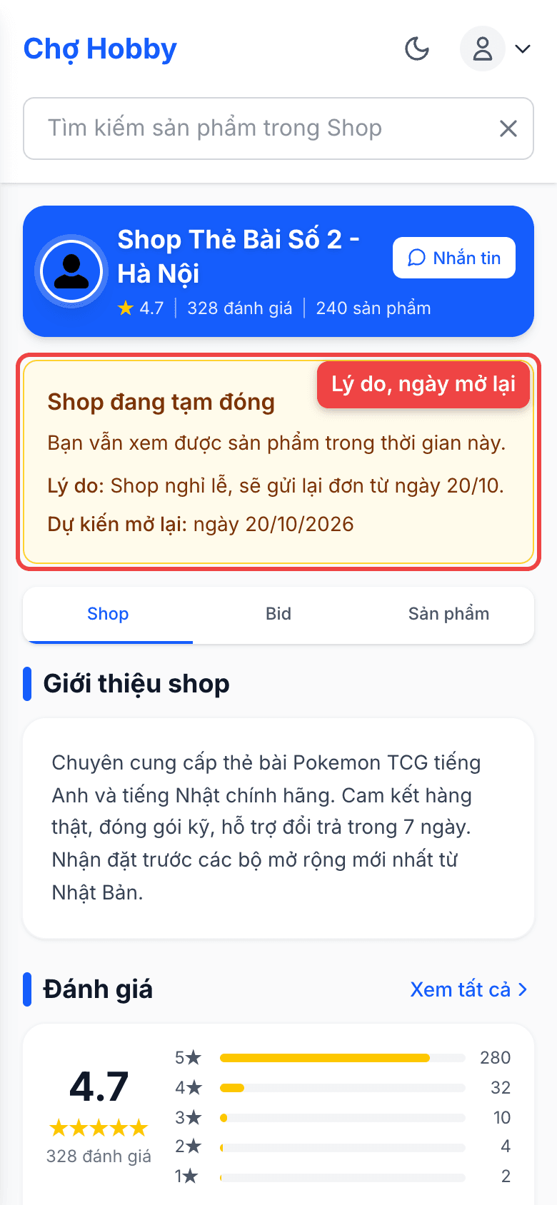 Khung Shop đang tạm đóng