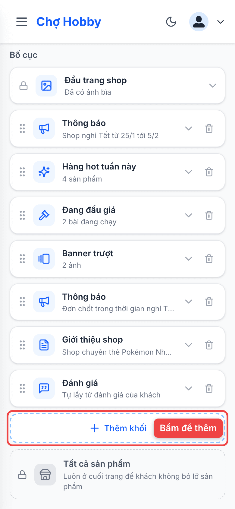 Nút Thêm khối