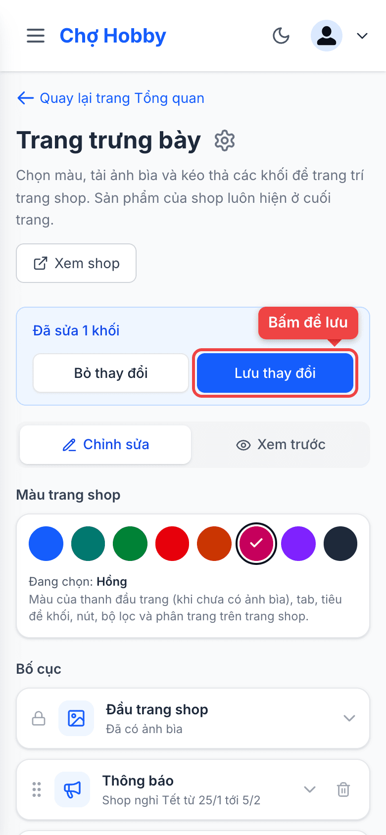 Nút Lưu thay đổi