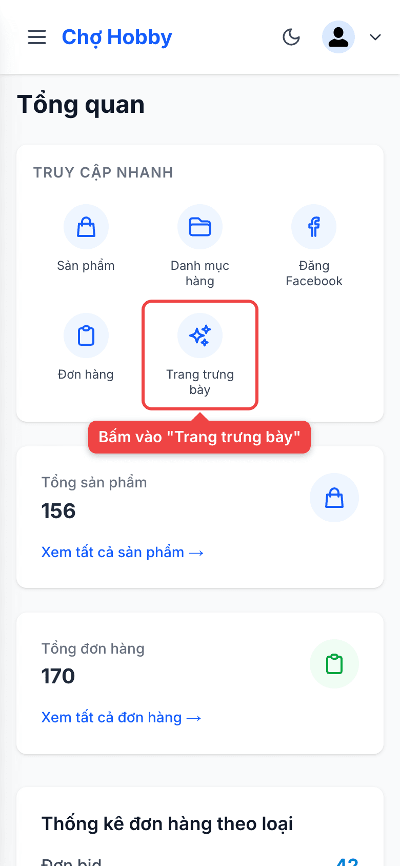 Khối Truy cập nhanh với mục Trang trưng bày